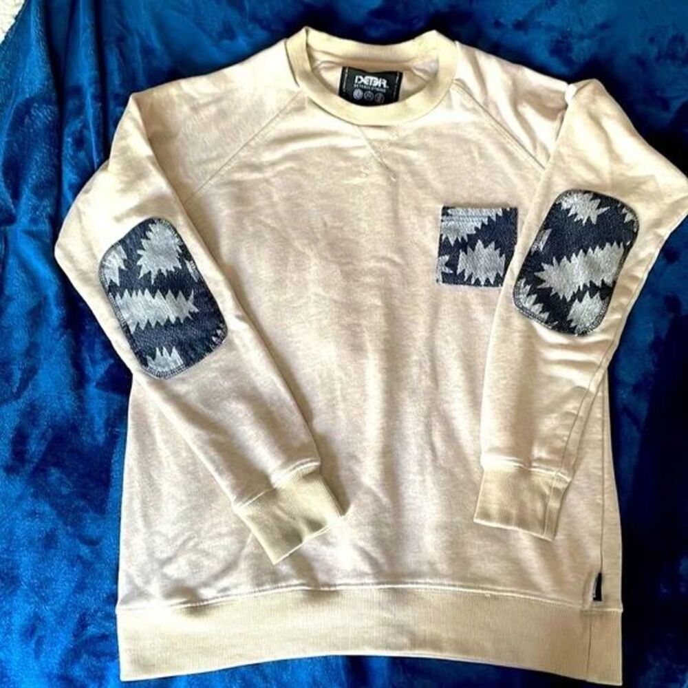 Mens Small Deter Patchwork Crewneck in Cream/Navy